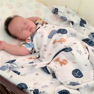 Neugeborenes Muslin Bambusfaser Puckdecke Weiche Gaze Baby Badetuch Cartoon Tiermuster Säugling Empfangstuch Für Sommer Frühling