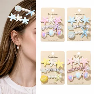 Ozean Stil Harz Seestern Muschel Künstliche Perle Haarspange Set Für Damen Sommer Strand Urlaub Accessoires Süße Haarclips
