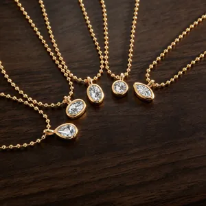 Copper Zirconia Pendant Necklace Women Minimalist Geometric Water Drop Oval Round Square Gold Plated Jewelry Clavicle Chain