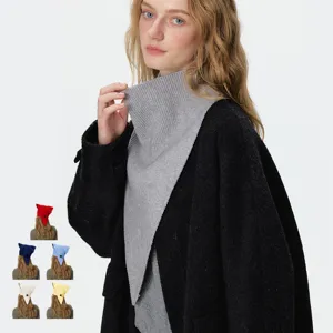 Women Winter Knitted Triangle Scarf Hood Warm Ear Protection Neck Warmer With Wooden Button Versatile Solid Color Shawl Wrap