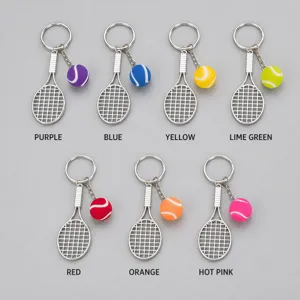 Fashion Metal Mini Tennis Racket Keychain Colorful Sports Backpack Pendant Creative Small Gift Souvenir Key Ring For Bag
