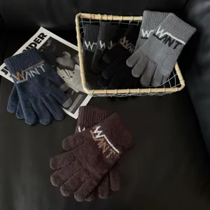 Herren Winter Warm Strick Touchscreen Handschuhe Jacquard Buchstaben Muster Winddicht Outdoor Radfahren Pendler Thermohandschuhe
