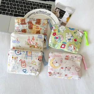 Japanese Cute Cartoon Animal Fabric Makeup Bag Portable Canvas Zipper Storage Pouch Mini Coin Purse For Lipstick Jewelry Women