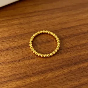 Minimalist Gold Plated Stainless Steel Bead Ring For Women Geometric Solid Beads Stackable Pinky Finger Ring Jewelry