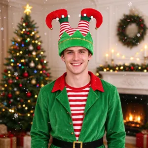 Divertente Cappello di Natale con Gambe di Elfo Creativo Gambe di Elfo a Quadri Verdi con Campanelli Decorazione Festa Natalizia