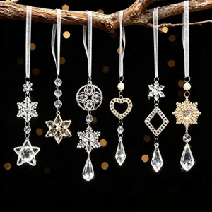 Acrylic Christmas Snowflake Pendant Crystal Look Star Heart Hanging Ornaments With Artificial Pearl Rhinestone For Holiday Decoration