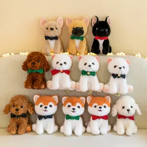 Simulation Dog Plush Toy Cartoon Stuffed Animal Puppy Doll Teddy French Bulldog Shiba Inu Pomeranian With Bow Tie Home Decor Kids Gift