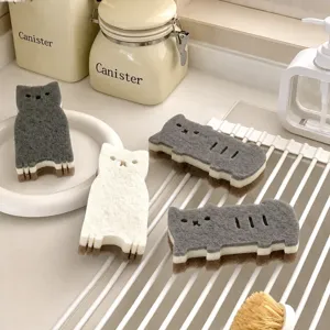 Cute Cat Dog Shape Kitchen Cleaning Sponges Thickened Scouring Pad Dish Washing Sponge Oil Removal Household Scrub Pads For Dishware Pot Pan Cleaning