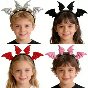 Serre-tête Ailes de Chauve-souris Petit Diable d'Halloween Ensemble de Pinces en Cuir PU Brillant pour Accessoires de Cosplay