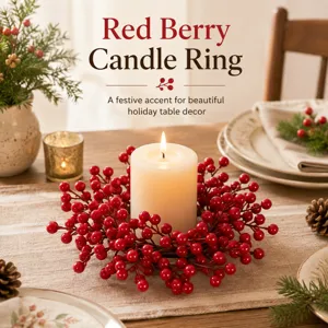 Artificial Red Berry Wreath Christmas Decoration Red Pip Berry Candle Ring For Table Wall Hanging Holiday Home Decor