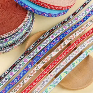 Nastro Jacquard in Stile Etnico Poliestere con Motivo Floreale Fettuccia per Decorazione Hanfu Accessorio per Cucito Fai da Te Bordo in Pizzo