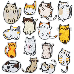 Cartoon Cat Embroidered Patches Iron On Sew On Animal Appliques For Kids Clothing Backpack DIY Decor Embroidered Cloth Patches
