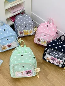 Sac à Dos Ita Bag Transparent Kawaii à Pois pour Femmes Nylon Sac d'École Étudiant Sac Bandoulière Polyvalent Cadeau Filles