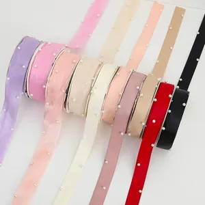 Valentine Pearl Double Sided Satin Ribbon For Floral Cake Decoration DIY Bow Making Elegant Gift Wrapping Fabric Supplies