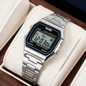SKMEI 1123 Herren Sport Digitaluhr Edelstahlarmband 50M Wasserdicht Chronograph Alarm Leuchtende LED Datumsanzeige Mode Armbanduhr