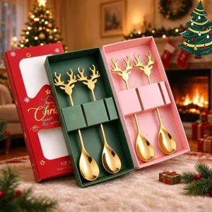 Reindeer Antler Coffee Spoons And Dessert Forks 304 Stainless Steel Christmas Holiday Gift Mirror Polished Cutlery Tableware