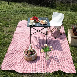 Outdoor Waterproof Picnic Mat Portable Foldable Camping Blanket For Grass Beach Picnic Rug Tassel Geometric Gingham Pattern Sandproof Lawn Mat