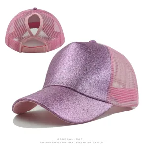 Women Ponytail Baseball Cap Glitter Sparkly Mesh Trucker Hat Summer Breathable Adjustable Sun Hat For Long Hair Accessories