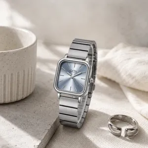 Montre à Quartz Carrée Vintage pour Femme Bracelet en Acier Inoxydable Étanche 3ATM Montre-Bracelet Analogique Élégante pour Bureau Quotidien