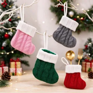 Mini Weihnachtsstrümpfe Gestrickte Zopfmuster Festliche Hängende Dekorationen Geschirrhalter Geschenkbeutel Bunt Nordischer Stil