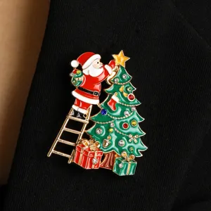 Juego de Broches de Aleación de Esmalte de Navidad Dibujos Animados Papá Noel Muñeco de Nieve Árbol de Navidad Campana Reno Insignia Joyería Festiva