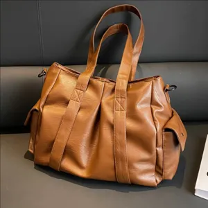 Borsa Tote in Pelle PU di Grande Capacità per Donna Casual Minimalista Borsa a Tracolla Borse a Spalla Tasche Laterali Pendolare