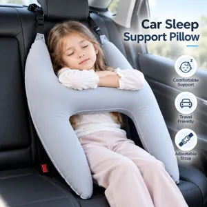 Almohada de Viaje Inflable para Niños en Forma de H Soporte para el Cuello del Cinturón de Seguridad del Coche Reposacabezas Portátil