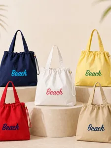 Dames Casual Grote Capaciteit Canvas Tote Tas Letterprint Schoudertas Commuter Shopper Handtas