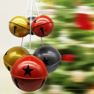 Χριστουγεννιάτικα Μεταλλικά Κουδούνια με Αστέρια Στολίδια Μεγάλα Ρουστίκ Κουδούνια με Κουκουνάρια Κόκκινα Λουλούδια για Δέντρο