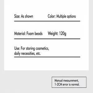 Chart lists shown dimensions, seersucker fabric, 120 g weight, color options, uses, and 1–2 cm tolerance.