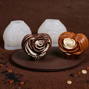 Valentine's Day Rose Heart Silicone Mold For Candle Soap Making 3D Flower Heart Shape DIY Craft Resin Clay Cake Baking Mold Gift