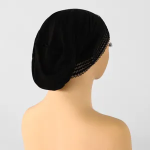 Sotto-hijab da Donna in Cotone Mercerizzato con Pizzo Cappello a Turbante Elastico Plissettato Sottocapo Tinta Unita per Uso Quotidiano