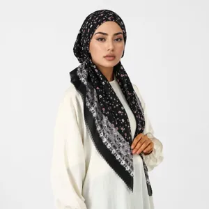 Foulard in Voile con Stampa Floreale da Donna Bordo in Pizzo Moda Decorativa Turbante Bandana Sciarpa per Uso Quotidiano Avvolgitesta Leggero Elegante