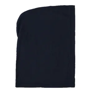 Copricapo tubolare in maglia blu navy, dal design semplice, mostrato disteso su sfondo bianco