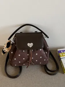 Dames Polka Dot Kleine PU Leren Rugzak Mode Casual Reizen Mini Tas Hart Gesp Beer Hanger Dagelijkse Woon-werk Tas