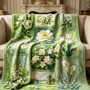 Couverture Florale Peinture à l'huile Vintage Polyester Luxe Léger Premium Douce Flanelle Pour Canapé Bureau Chambre Décor