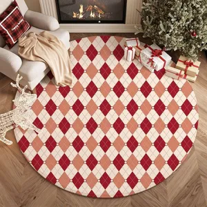 Weihnachten Rautenmuster Rund Area Teppich Kaschmirimitat Weich Dekorativ Bodenmatte Für Wohnzimmer Schlafzimmer Festlich