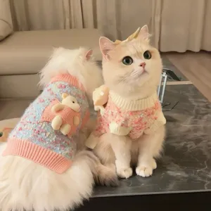 Suéter de Punto para Mascotas Patrón Oso Ropa Perro Gato Suéter Cálido Invierno Ropa Cachorro Vestido de Punto Otoño Invierno