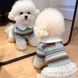 Huisdier Koppel Polo Shirt Gestreepte Hondenjurk Voor Kleine Honden Katten Puppy Teddy Bichon Frise Herfst Huisdier Kleding