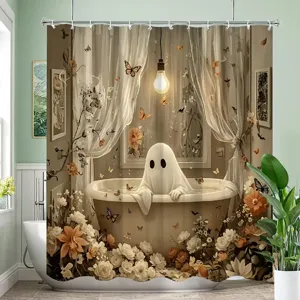 Decorazione Bagno Halloween Vintage Set Tenda Doccia Retro Fantasma Zucca Stampato Poliestere Impermeabile Accessori Bagno