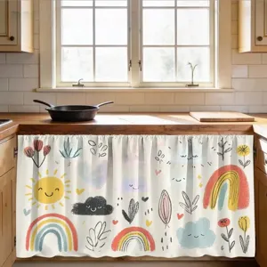 Pastoral Cartoon Printed Kitchen Cabinet Curtain Vintage Floral Animal Pattern Polyester Fabric For Bathroom Counter Dust Cover