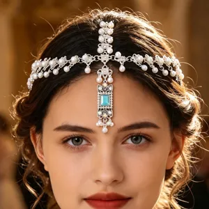 Chaîne de Front en Perles Artificielles Rétro Style Ethnique Exotique Coiffe en Strass Bijoux de Tête Mariée Mariage Femme