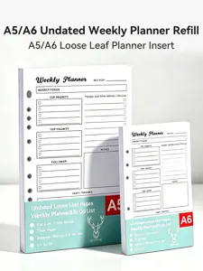 A5- en A6-weekplannerpagina's naast elkaar, met taakvakjes, schrijflijnen en perforaties