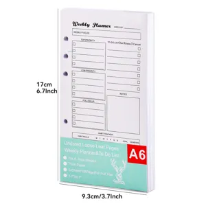 A6-inleg voor weekplanner zonder datum, met pagina's met 6 gaten, frontaal in de verpakking getoond