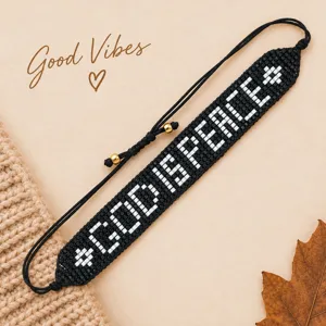 Ethnic Style Woven Glass Bead Adjustable Bracelet For Men And Women Geometric Letter Pattern Woven Cord Jewelry Travel Souvenir Gift