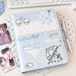 Raccoglitore per Carte in Pelle PU A5 Stile Coreano Motivo a Stella Ombrello Libro per Raccolta Fotocard Album con Fibbia Magnetica
