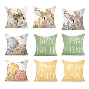 Nordischer Stil Leinenimitat Osterkopfkissenbezug Hase Ei Tulpe Bedruckt Dekokissenbezug Für Sofa Heimdekoration