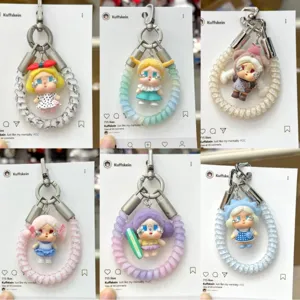 Handgefertigte Acryl Handykette Süßes Cartoon Mädchen Spiralschnur Schlüsselanhänger Tasche Deko Geschenk Damen