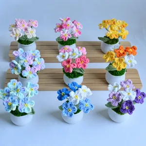 Handgemaakte Gebreide Vergeet-mij-nietje Potplant Kunstbloem Keramische Bak Ornament Voor Huis Kantoor Bureau Decoratie Cadeau