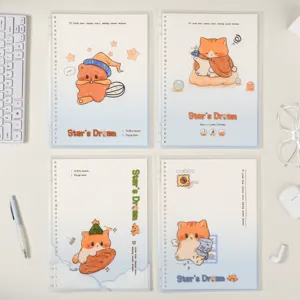 A4 Losbladig Notitieboek Afneembaar 48 Vel Cartoon Beer Kat Patroon PP Omslag Geliniëerd Papier Studenten Kantoorartikelen